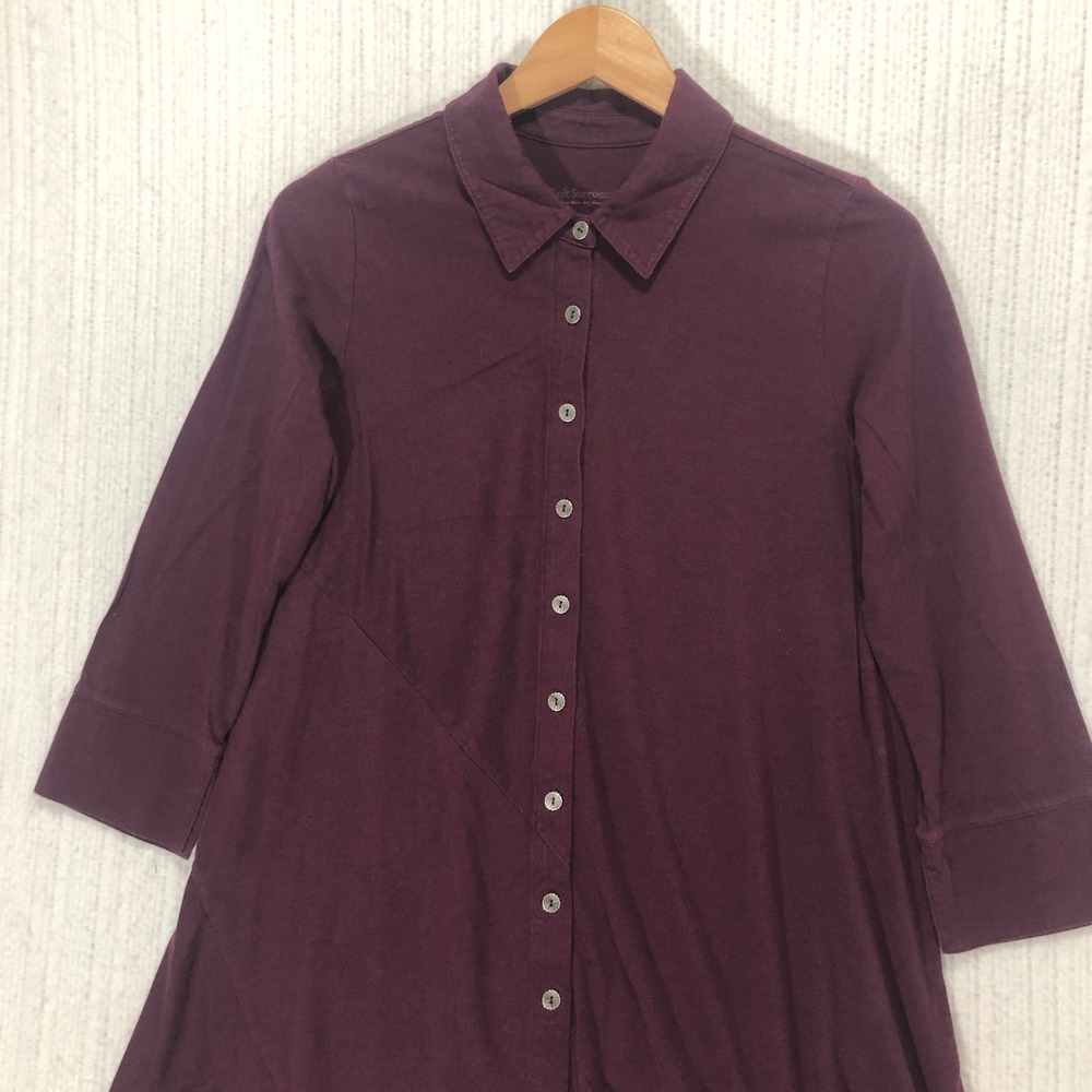 Soft Surroundings Burgundy Asymmetrical Hem Button Front Shirt Tunic Top
